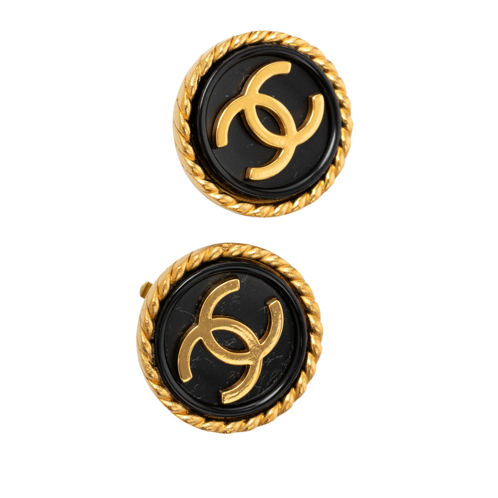 Pre-Loved Chanel CC Gold Plated Enamel Round Clip On Earrings